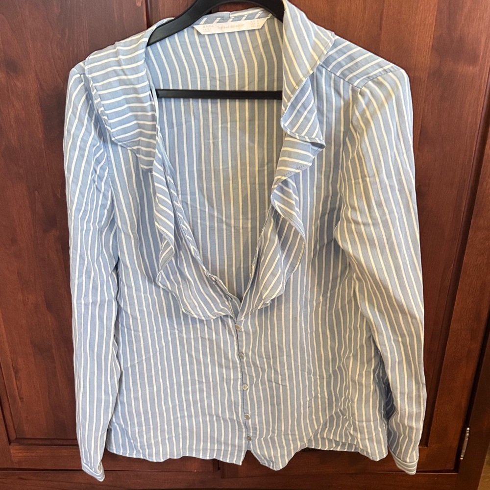 Zara Light Blue Striped Blouse